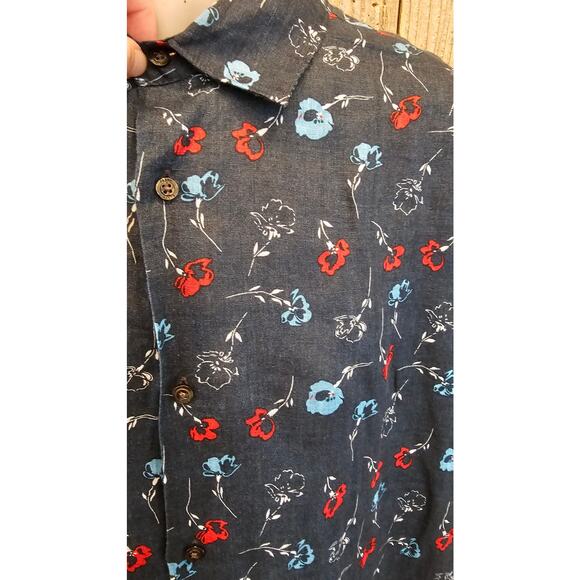 Red white blue patriotic Floral Print Linen Short Sleeve Button Down XLT XL TALL - Picture 4 of 7